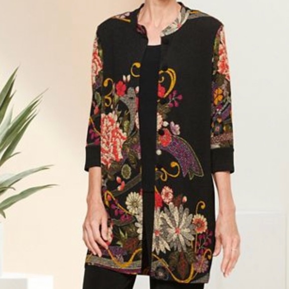 Draper’s and Damon’s Jackets & Blazers - Draper’s and Damon’s Mandarin Floral Duster Jacket Travel Black Size XL 1X